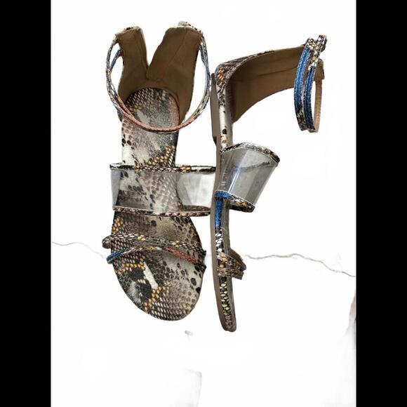 EUC! Stylish Snakeskin Print Sandals with Clear Straps 7 - Picture 2 of 4